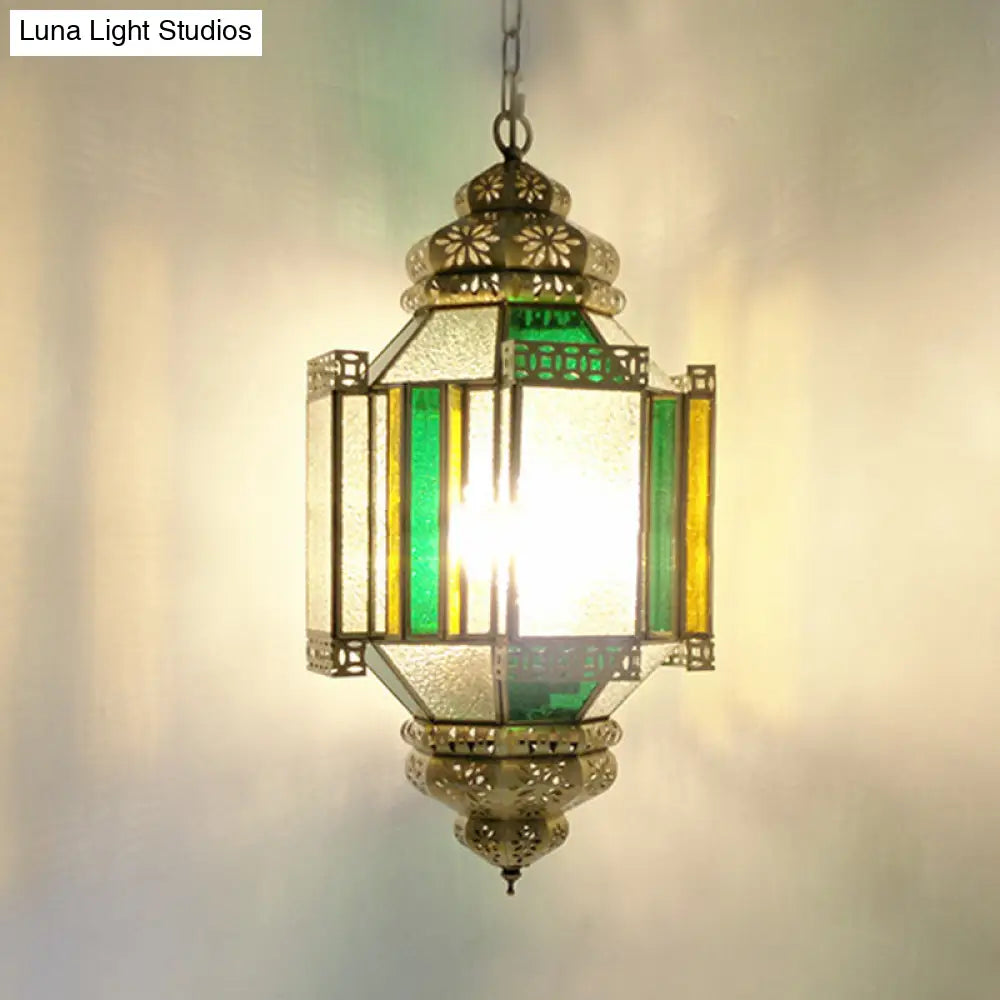 Arabian Frosted Glass Lantern Ceiling Chandelier - Brass 3 Lights Porch Pendant Light
