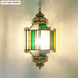 Arabian Frosted Glass Lantern Ceiling Chandelier - Brass 3 Lights Porch Pendant Light