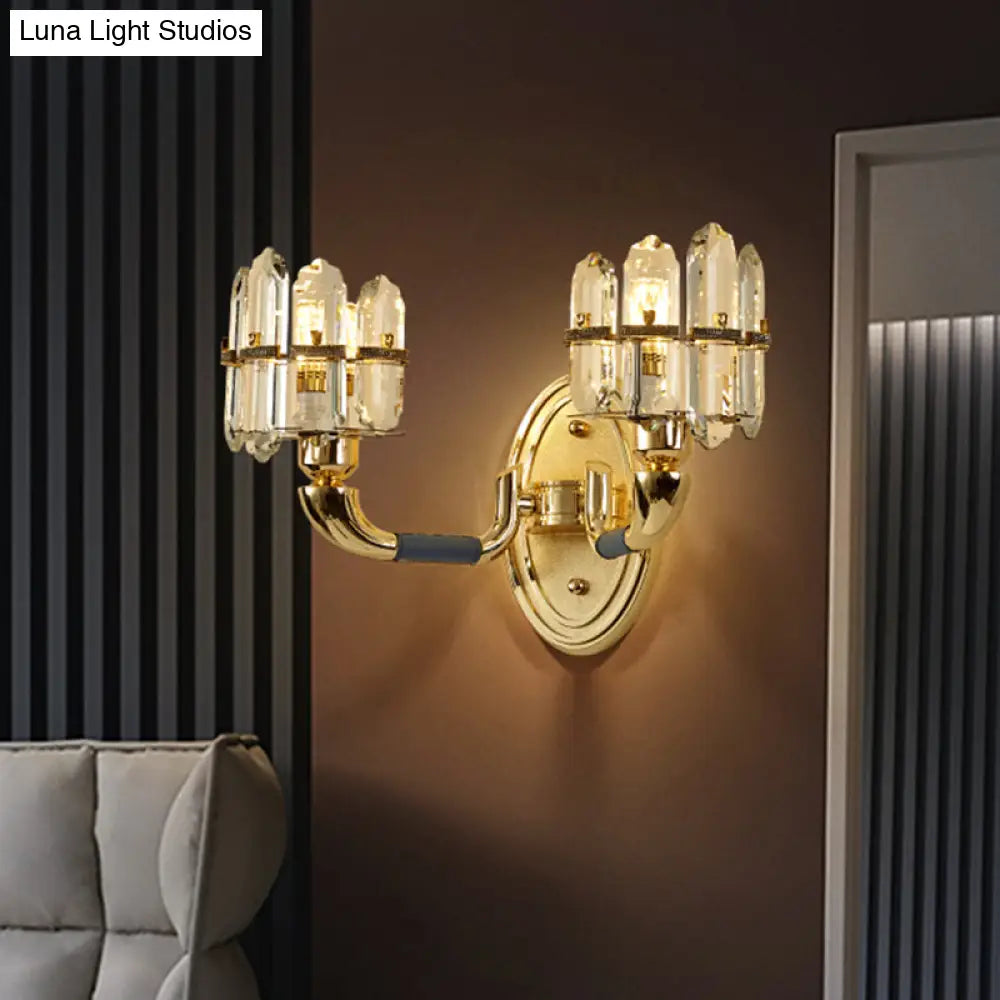 Arched Wall Mount Lamp: Postmodern Crystal Panel Bedside Lighting (Blue/Gold)