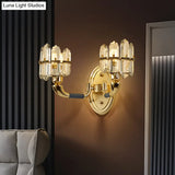 Arched Wall Mount Lamp: Postmodern Crystal Panel Bedside Lighting (Blue/Gold)