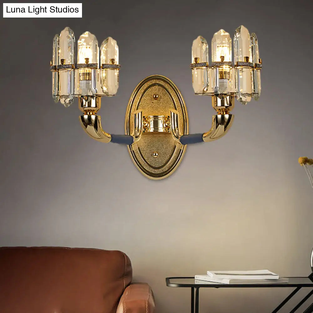 Arched Wall Mount Lamp: Postmodern Crystal Panel Bedside Lighting (Blue/Gold)
