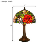 Aria - Victorian Hand-Cut Stained Glass Rose Table Light 1 Head Bronze Night Stand Lamp