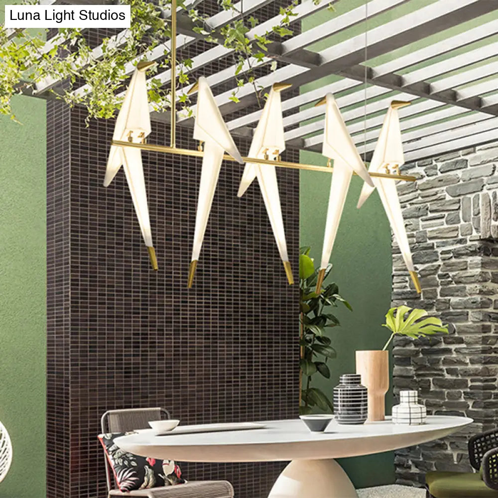 Art Deco Acrylic Bird Island Pendant Light With 5 White And Gold Led Bulbs