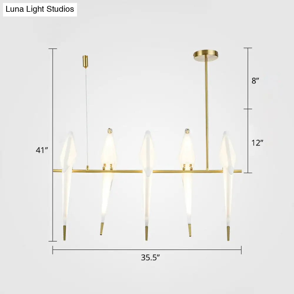 Art Deco Acrylic Bird Island Pendant Light With 5 White And Gold Led Bulbs