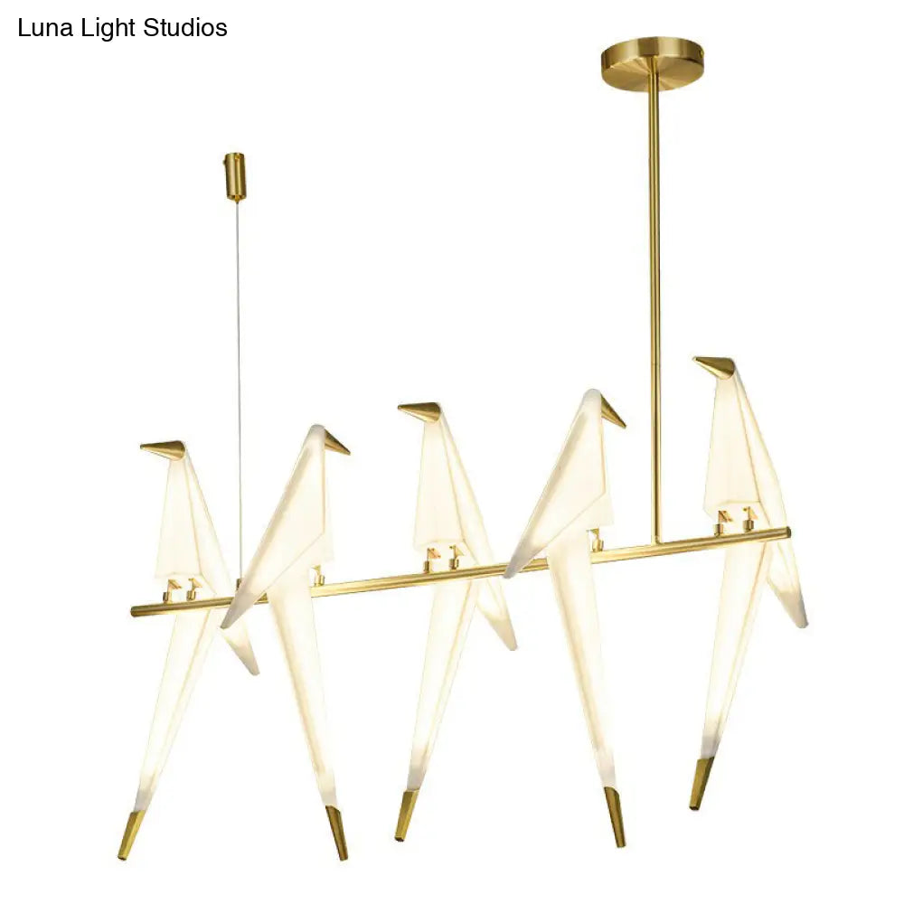 Art Deco Acrylic Bird Island Pendant Light With 5 White And Gold Led Bulbs