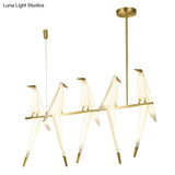 Art Deco Acrylic Bird Island Pendant Light With 5 White And Gold Led Bulbs