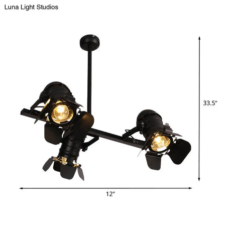 Art Deco Black Finish Camera Spotlight: 3-Light Metallic Island Lighting Fixture For Dining Table