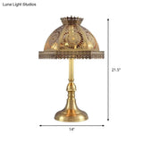 Art Deco Brass Dome Table Lamp - Metallic 1 Head Nightstand With Hollowed Out Design For Living Room