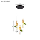 Art Deco Clear Glass Pendant Light With Wood Details - 3 Heads Restaurant Or Home Décor