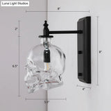 Art Deco Clear Glass Skull Wall Sconce Light Fixture For Bedroom