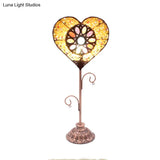 Art Deco Heart-Shaped Red/Yellow Metal Table Lamp: Nightstand Lighting For Living Room