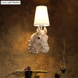 Art Deco Horse Head Wall Sconce 1-Light Restaurant Mounted Light - Brown Resin With Cone Shade