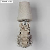 Art Deco Horse Head Wall Sconce 1-Light Restaurant Mounted Light - Brown Resin With Cone Shade