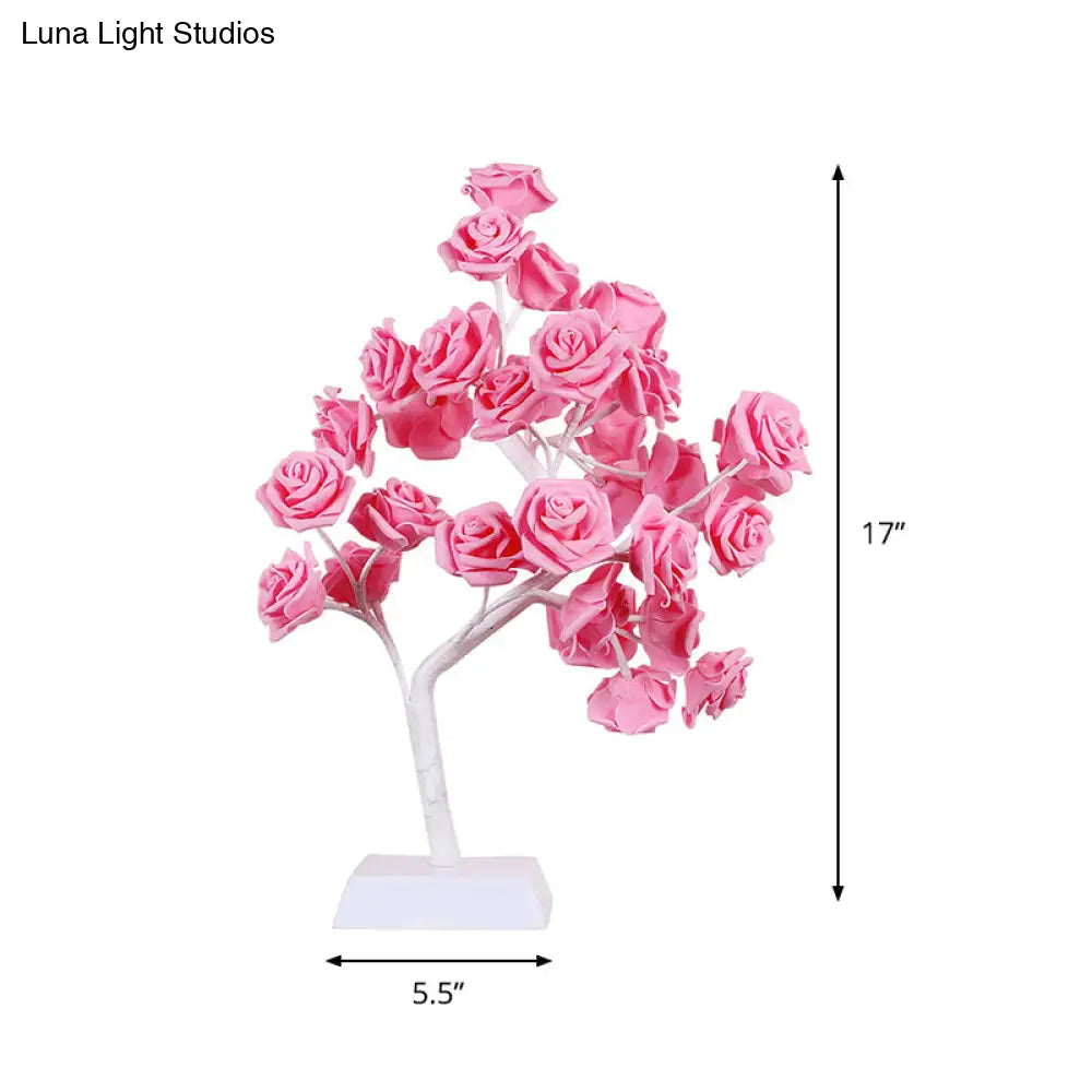 Art Deco Led Pink Rose Table Night Lamp With Branch Design - Perfect For Restaurants