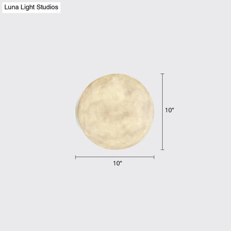 Art Deco Led Sconce Light: White Moon Flush Mount Wall Fixture With Resin Shade
