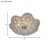 Art Deco Metal Bowl Flush Mount Ceiling Lamp With 3 Lights - White Ideal For Living Room