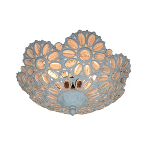 Art Deco Metal Bowl Flush Mount Ceiling Lamp With 3 Lights - White Ideal For Living Room