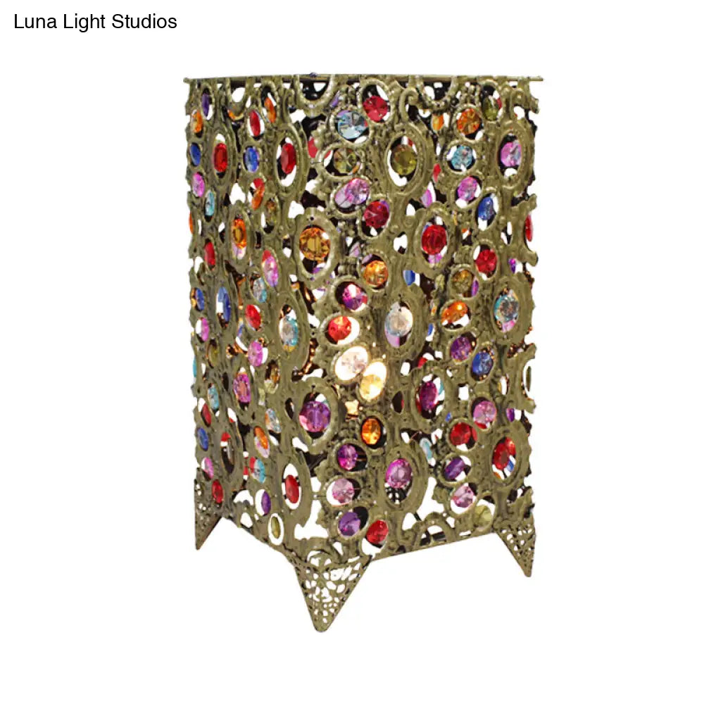 Art Deco Metal Brass/Bronze Table Lamp With Rectangular Shade - Elegant Nightstand Lighting For