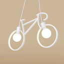 Art Deco Metallic Bicycle Bedroom Pendant Light - 2 Bulbs Suspended Lighting Fixture White