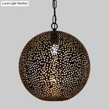 Art Deco Metallic Pendant With Hollow Out Design For Restaurants - Black Ball Shade 1-Bulb Ceiling