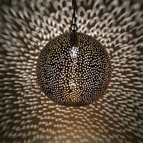 Art Deco Metallic Pendant With Hollow Out Design For Restaurants - Black Ball Shade 1-Bulb Ceiling