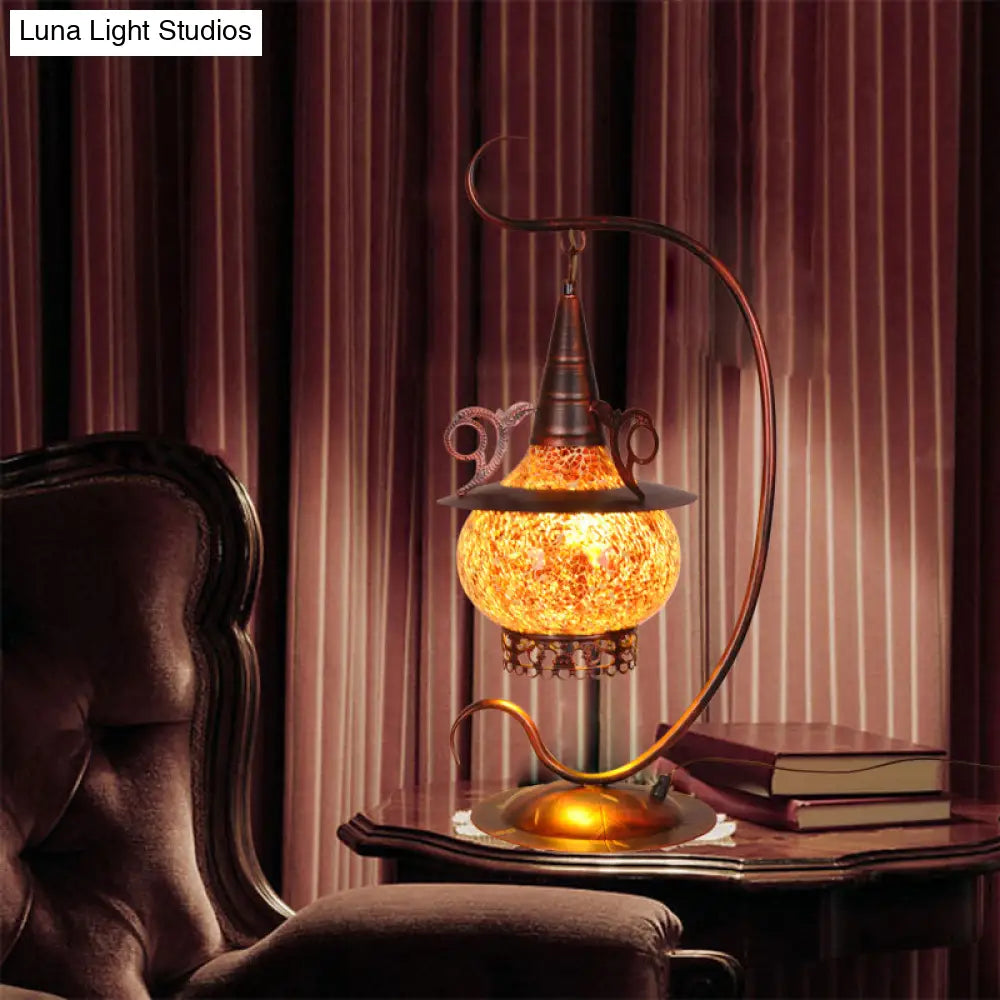 Art Deco Orange Glass Stove Shaped Night Light With Curly Arm