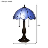 Art Deco Tiffany Table Lamp - Blue Glass Scalloped Design- Ideal For Coffee Shops