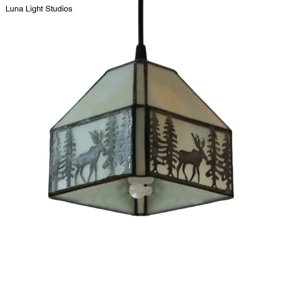 Art Glass Tiffany Pendant Lights With Deer Pattern - Perfect For Kitchen Ceilings