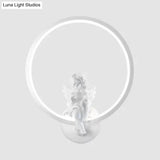 Art Ring Sconce Light: Little Angel Metal Resin Wall Lamp For Bedroom Bathroom Mirror