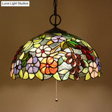 Artisan Glass Black Chandelier Pendant - Hand-Crafted Domed 3-Light Mediterranean Lamp