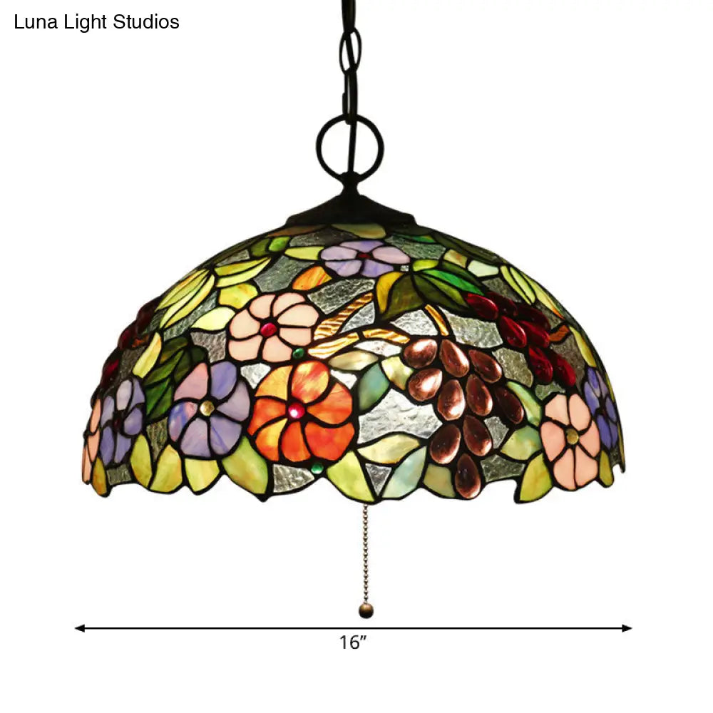 Artisan Glass Black Chandelier Pendant - Hand-Crafted Domed 3-Light Mediterranean Lamp