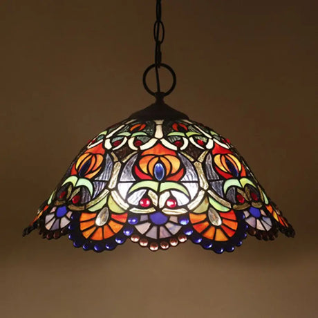 Artisan Glass Black Chandelier Pendant - Hand-Crafted Domed 3-Light Mediterranean Lamp / J