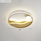 Artistic Bedroom Ambiance: Sunrise And Sea Led Flush Mount Ceiling Light With A Metal Halo Ring Gold