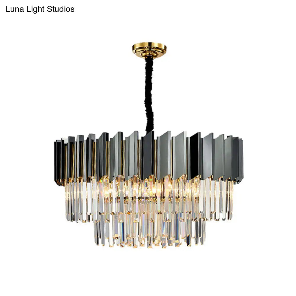Artistic Black Crystal Chandelier Light For Living Room With Tiered Suspension