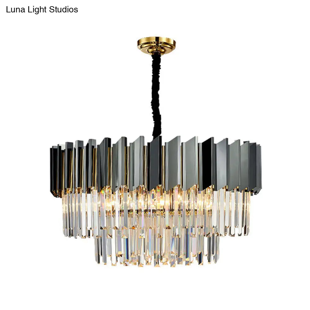 Artistic Black Crystal Chandelier Light For Living Room With Tiered Suspension