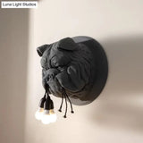 Artistic Bulldog Head Wall Lamp - White/Black 3 Resin Heads Bathroom Mount