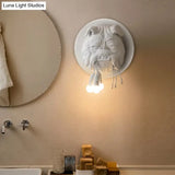 Artistic Bulldog Head Wall Lamp - White/Black 3 Resin Heads Bathroom Mount