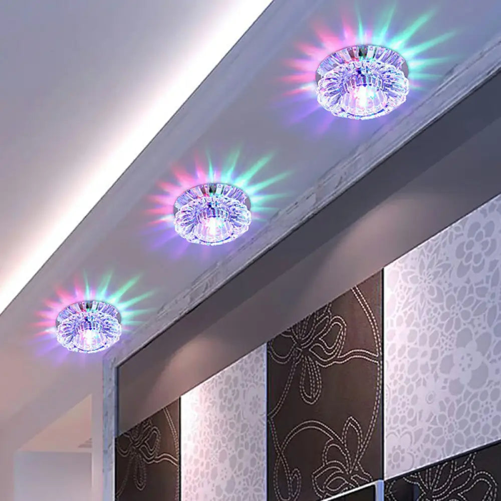 Artistic Crystal Flush Light Fixture - Contemporary Led Ceiling For Hallways Floral Shade Clear