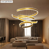 Artistic Curved Led Suspension Light - Aluminum Chandelier For Living Room