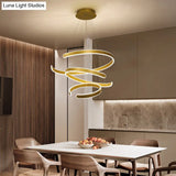 Modern Led Aluminum Chandelier - Artistic Curved Design For Living Room Gold / Small White
