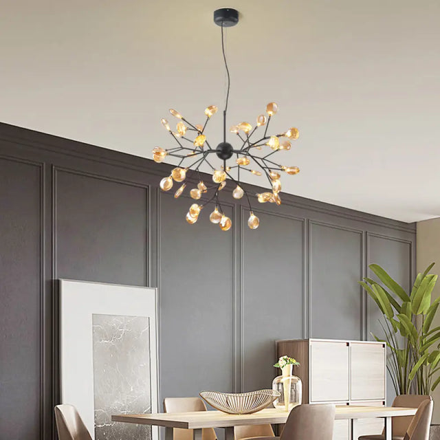 Heracleum Led Chandelier: Elegant Tan Blown Glass Hanging Light For Dining Room