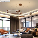Artistic Led Aluminum Chandelier - Loop Shaped Coffee Hanging Light For Living Room