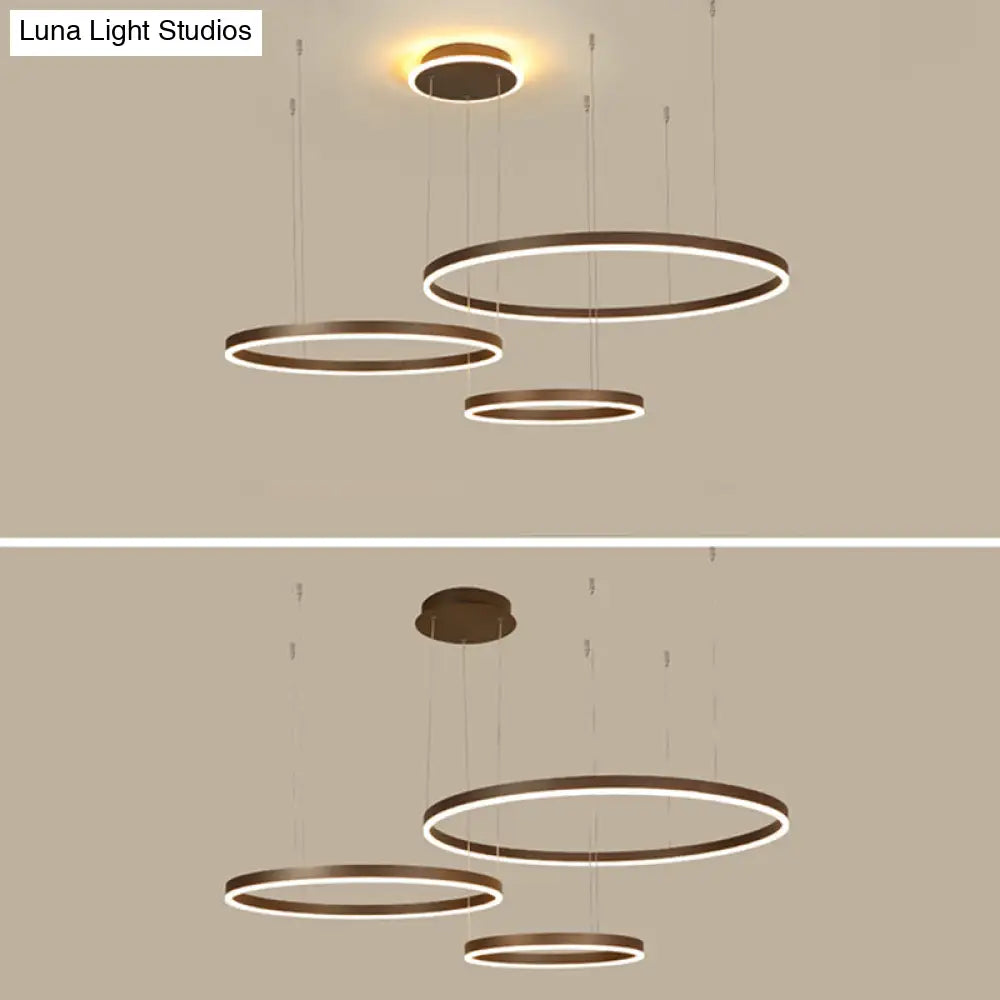 Artistic Led Aluminum Chandelier - Loop Shaped Coffee Hanging Light For Living Room