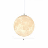 Artistic Moon Restaurant Led Suspension Lamp - White Metal Hanging Ceiling Light / 8’