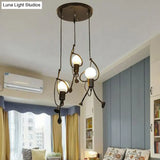 Artistic Stickman Pendant Lamp - Metal 3-Light Black Dining Room Hanging Light