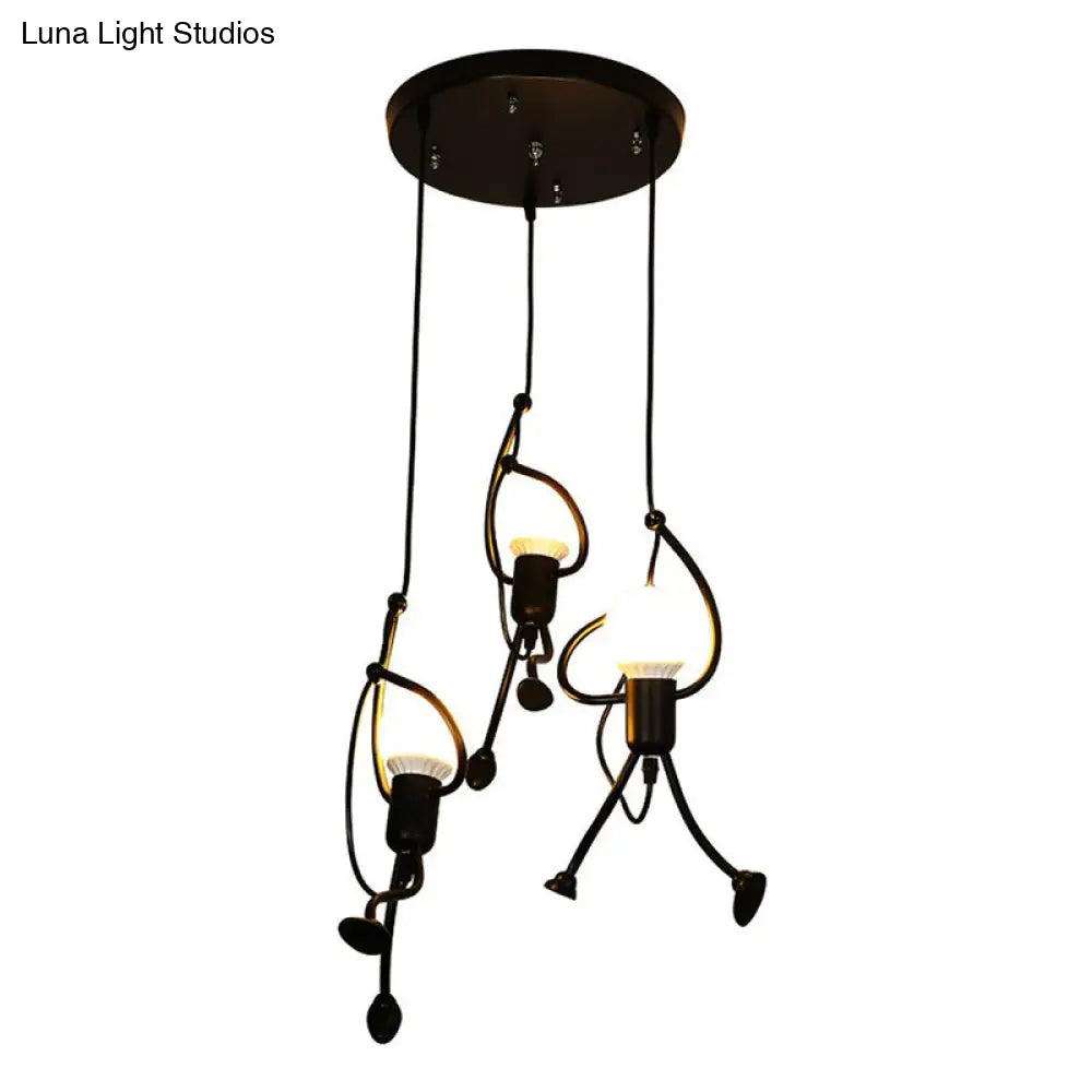 Artistic Stickman Pendant Lamp - Metal 3-Light Black Dining Room Hanging Light