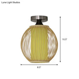 Asia 1 - Head Ceiling Mounted Wood Pear/Globe Light Fixture With Bamboo Cage And Shade