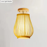 Asia 1 - Head Ceiling Mounted Wood Pear/Globe Light Fixture With Bamboo Cage And Shade