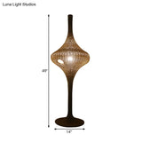 Asia 1 Head Stand Up Lamp: Coffee Woven Urn-Like Floor Lighting With Bamboo Shade