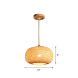 Asia 1-Light Beige Bamboo Pendant Light Fixture For Restaurants / Medium Round